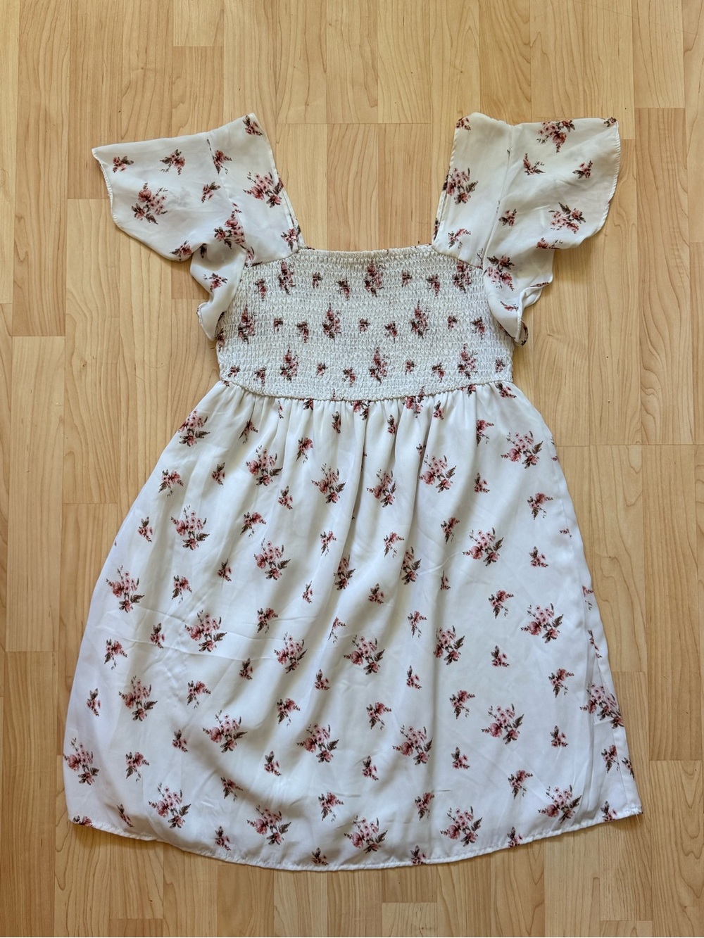 Liberty Love Maternity Women’s Floral Smocked Sundress — White with Pink Floral